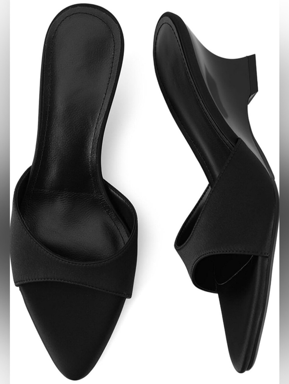 Black Satin Pointed Toe Wedge Mules Heels Size 9 NIB